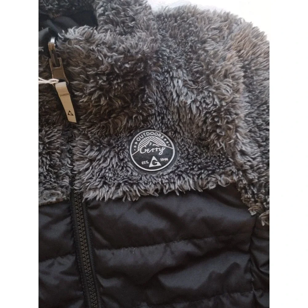 Gerry Kids Puffer Jacket Fuzzy Fleece Trim Black Grey‎ Size XS 5 6 Winter Warm